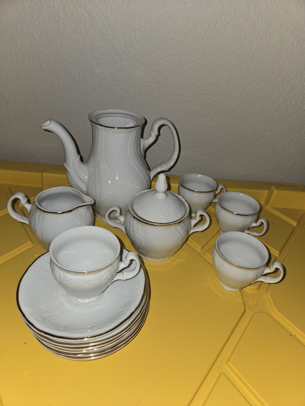 White Porcelain Coffee Service Set with Gold Trim BERNADETTE